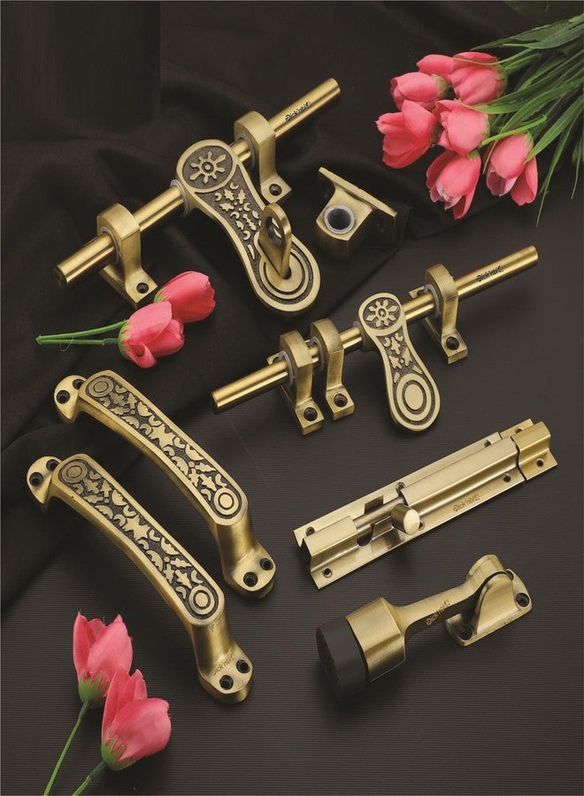 PIC’NTIQ PIC'NTIQ™ Aluminum Heavy Single Door Fitting Accessories Full Set/Kit |1 Aldrop|1 Latch 10" | 2-6" Cabinet Handles |1 Tower Bolt |1 Door Stopper | 10" | Flame | Antique Finish - Image 1